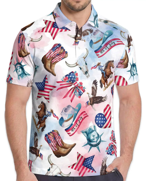 4th of July American Patriotic Horse Polo Shirt for Men | Netecom