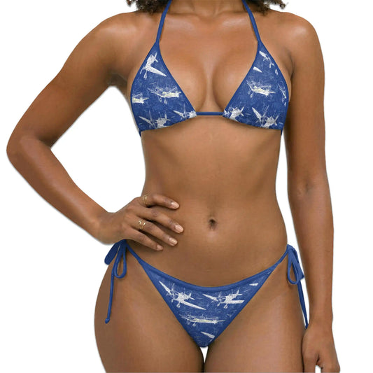Vintage Aircraft Bikini Set for Women, Two Piece Swimsuit, Aviation Beachwear | Netecom