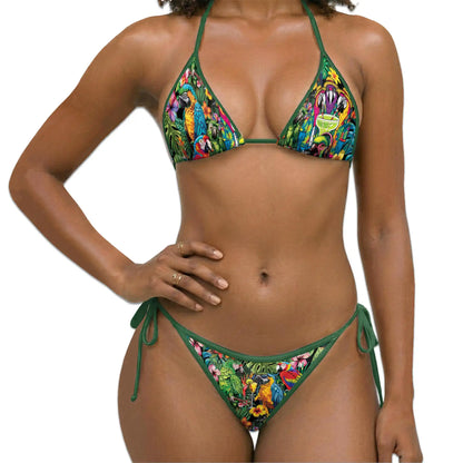 Jungle Parrot Bikini Set for Women, Two Piece Swimsuit, Tropical Bird Beachwear | Netecom