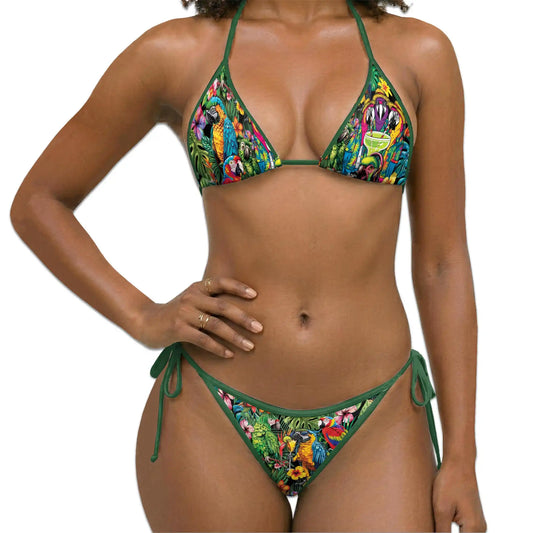Jungle Parrot Bikini Set for Women, Two Piece Swimsuit, Tropical Bird Beachwear | Netecom