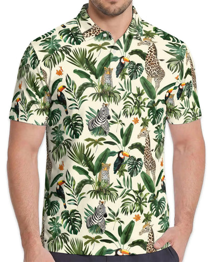 Jungle Wildlife Polo Shirt for Men – Summer Tropical Animal Print | Netecom