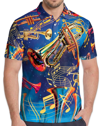 Trumpet Music Polo Shirt for Men – Jazz Band Style | Netecom