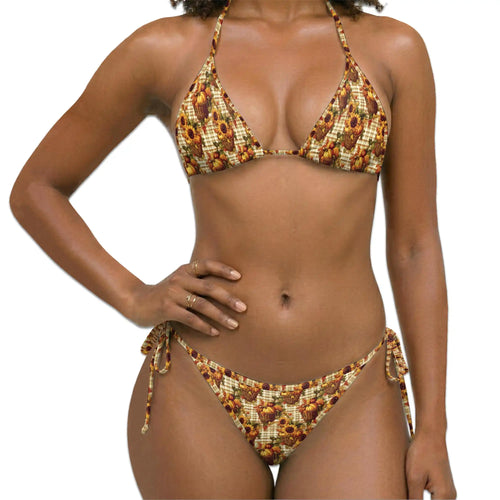 Harvest Gingham Bikini Set for Women Two Piece Swimsuit – Fall Sunflower| Netecom