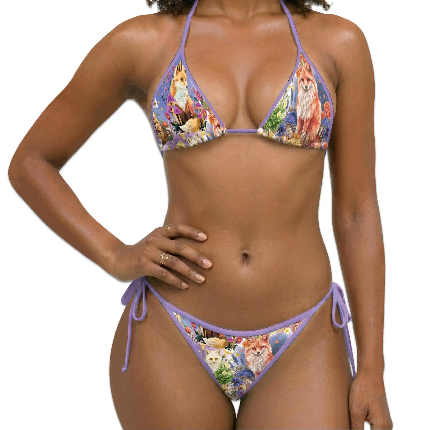 Fox Into Spring Bikini Set for Women, Two Piece Swimsuit, Floral Woodland Beachwear | Netecom