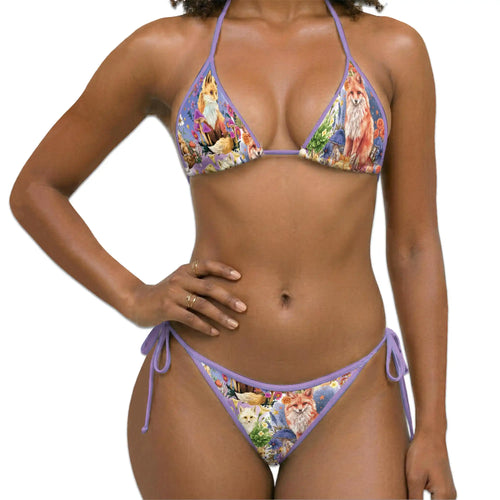 Fox Into Spring Bikini Set for Women, Two Piece Swimsuit, Floral Woodland Beachwear | Netecom