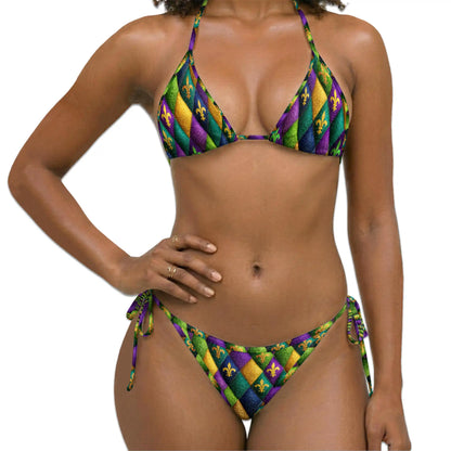 Mardi Gras Argyle Bikini Set for Women, Two Piece Swimsuit, Carnival Festival Beachwear | Netecom