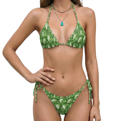 Green Hops Bikini Set for Women, Two Piece Swimsuit, Floral Beachwear | Netecom