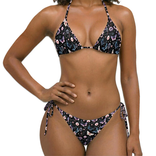 Moon and Flower Bikini Set for Women, Two Piece Swimsuit, Celestial Floral Beachwear | Netecom