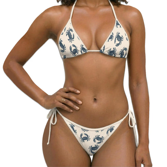 Crab Pattern Bikini Set for Women, Two Piece Swimsuit, Coastal Seafood Beachwear | Netecom