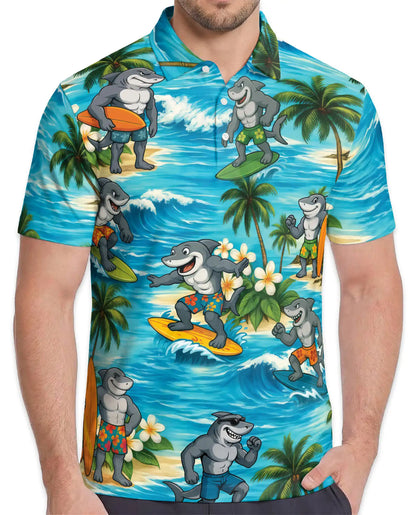 Surfing Shark Polo Shirt for Men – Beach Vacation Style | Netecom