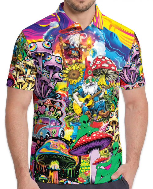 Mushroom Gnome Polo Shirt for Men – Colorful Alien Art | Netecom