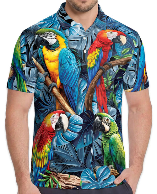 Tropical Parrot Polo Shirt - Colorful Macaw Jungle Style | Netecom