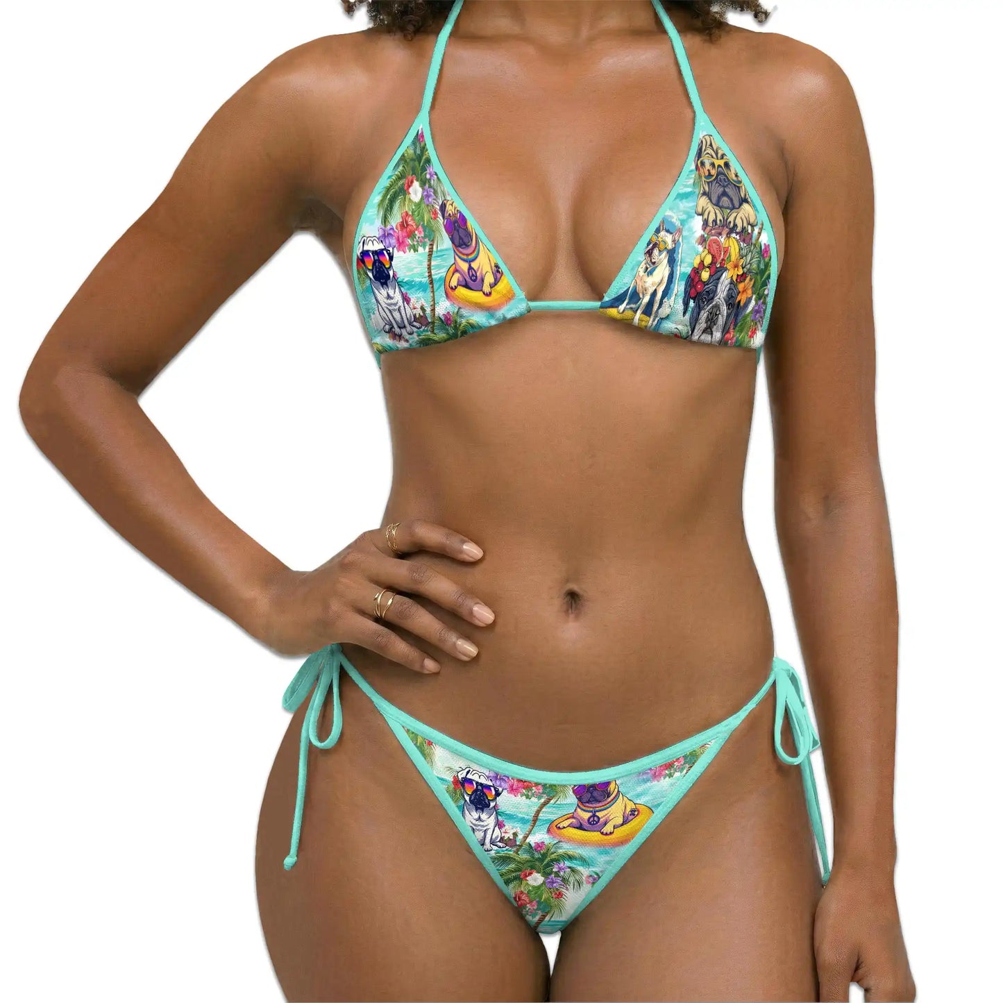 Tropical Pug Bikini Set for Women, Two Piece Swimsuit, Funny Dog Beachwear | Netecom