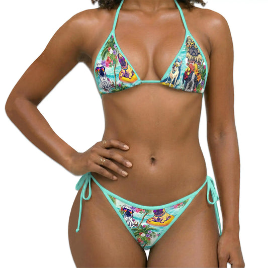 Tropical Pug Bikini Set for Women, Two Piece Swimsuit, Funny Dog Beachwear | Netecom