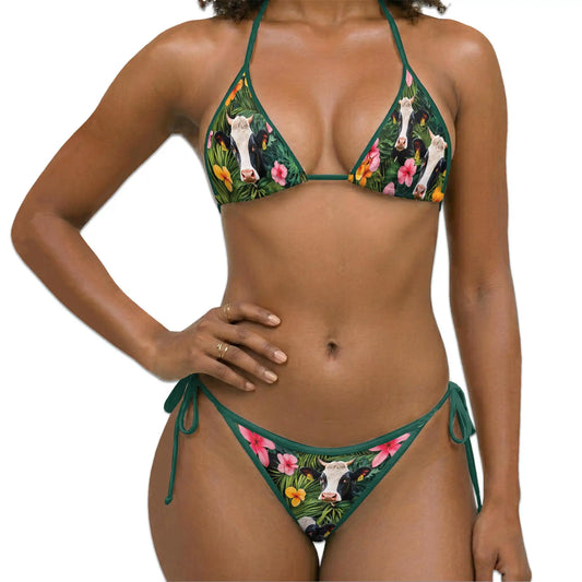 Tropical Holstein Cow Bikini Set for Women, Two Piece Swimsuit, Tropical Farm Animal Beachwear | Netecom