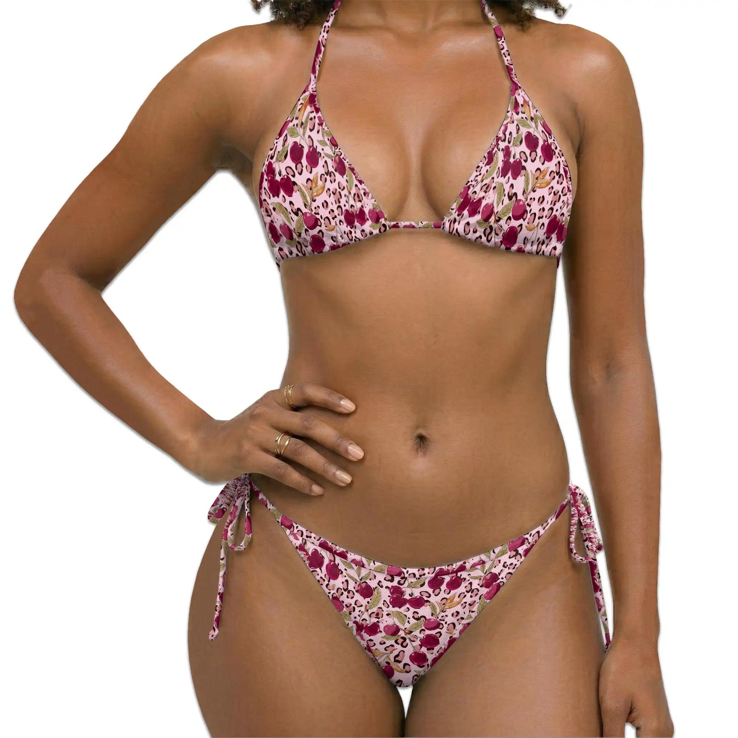 Pink Leopard Bikini Set for Women, Two Piece Swimsuit, Cherry Animal Print Beachwear | Netecom