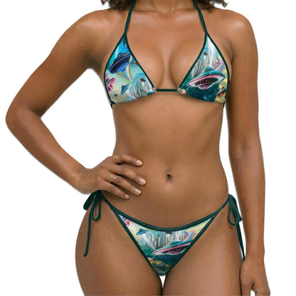 Alien UFO Bikini Set for Women, Two Piece Swimsuit, Sci Fi Space Beachwear | Netecom