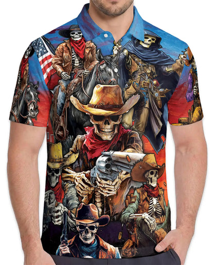 Skeleton Cowboy Polo Shirt - Wild West Outlaw Style | Netecom