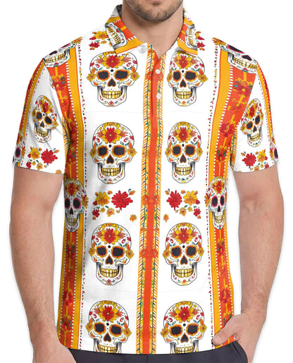 Floral Sugar Skull Polo Shirt - Day of the Dead Style | Netecom