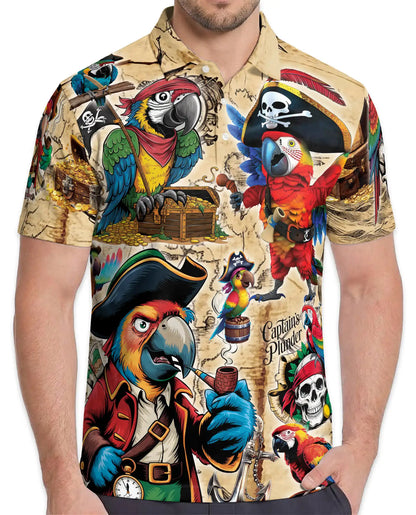Pirate Parrot Polo Shirt for Men – Treasure Map Party Style | Netecom