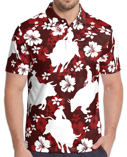 Red Rodeo Cowboy Floral 3D Polo Shirt for Men | Netecom