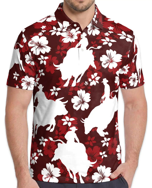 Red Rodeo Cowboy Floral 3D Polo Shirt for Men | Netecom