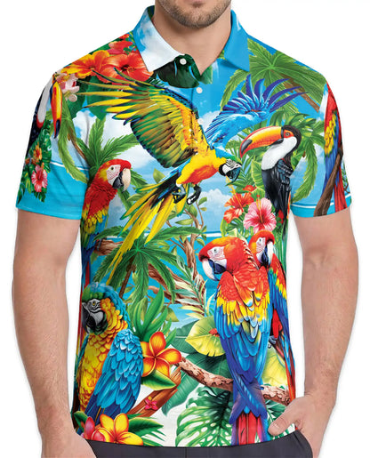 Tropical Parrot Polo Shirt for Men – Jungle Vacation Style | Netecom