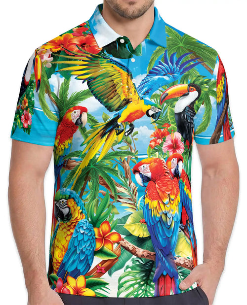 Tropical Parrot Polo Shirt for Men – Jungle Vacation Style | Netecom