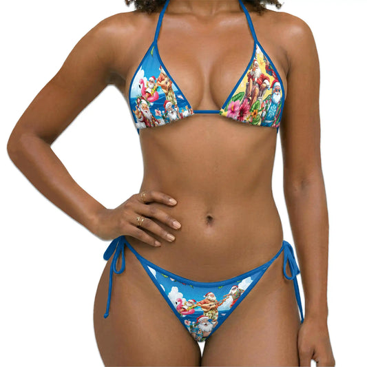 Funny Santa Claus Surfing Bikini Set for Women, Two Piece Swimsuit, Tropical Christmas Beachwear | Netecom