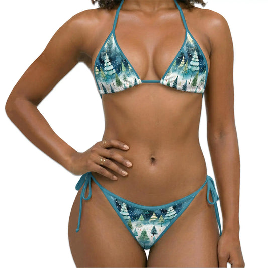 Christmas Tree Pattern Bikini Set for Women, Two Piece Swimsuit, Winter Holiday Beachwear | Netecom