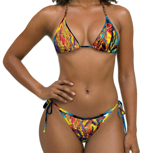 Colorful Saxophone Bikini Set for Women, Two Piece Swimsuit, Jazz Music Beachwear | Netecom