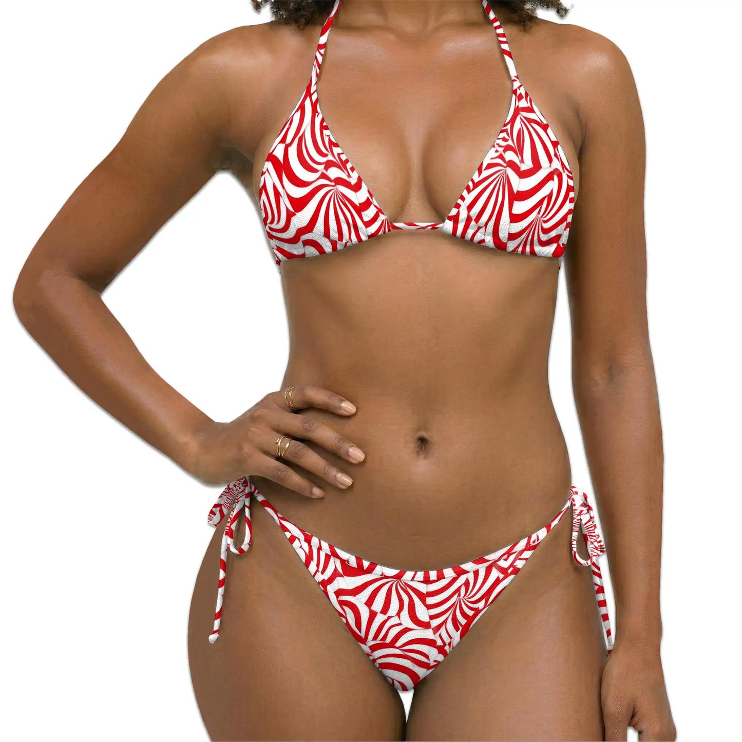 Candy Cane Bikini Set for Women, Two Piece Swimsuit, Festive Holiday Beachwear | Netecom