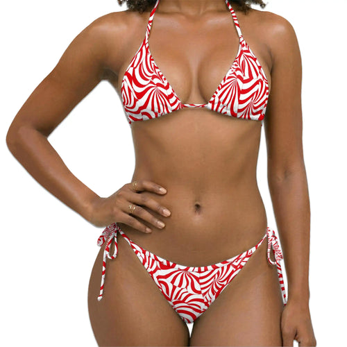 Candy Cane Bikini Set for Women, Two Piece Swimsuit, Festive Holiday Beachwear | Netecom