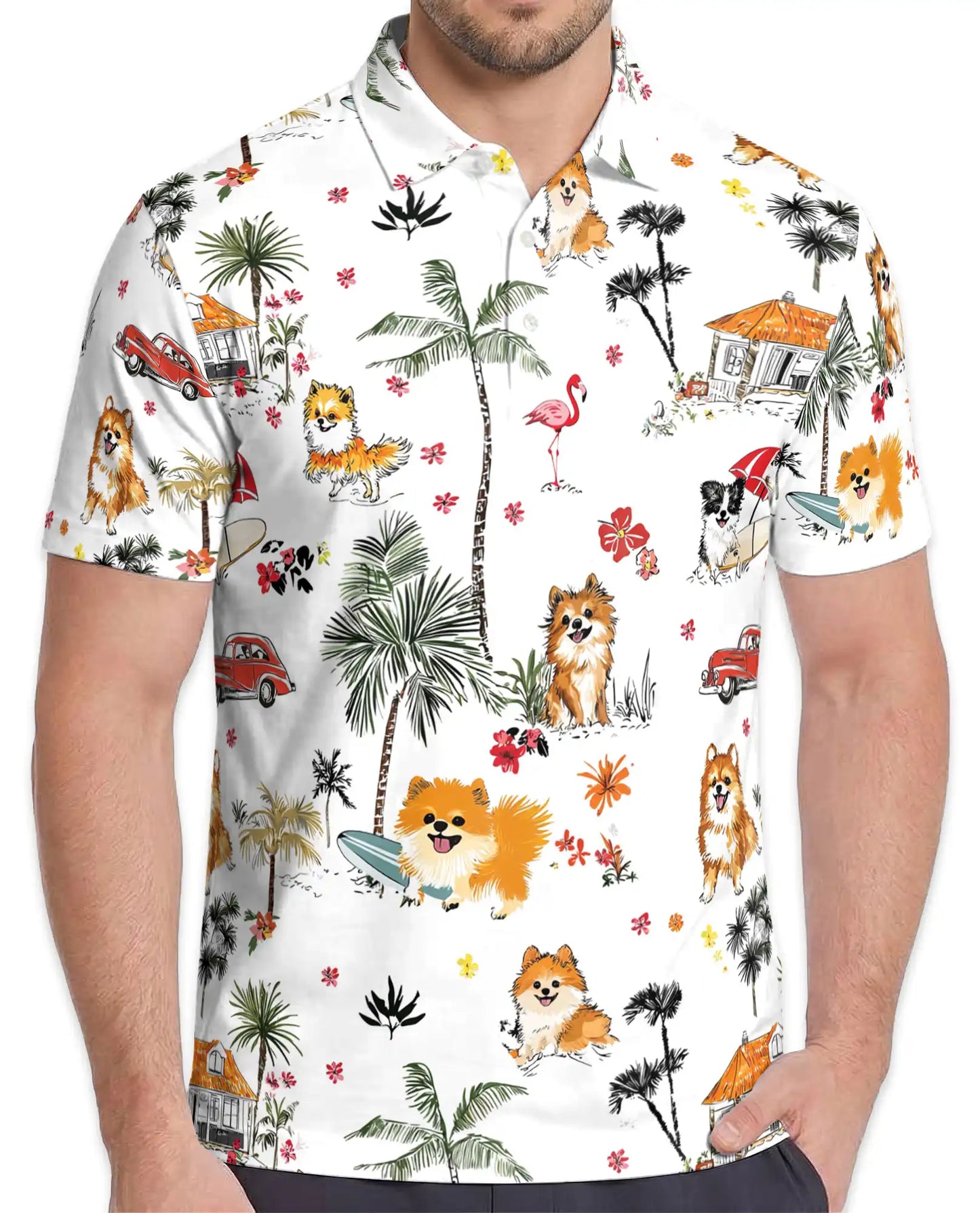 Tropical Cats Hawaiian Polo Shirt for Men – Colorful Island Design | Netecom