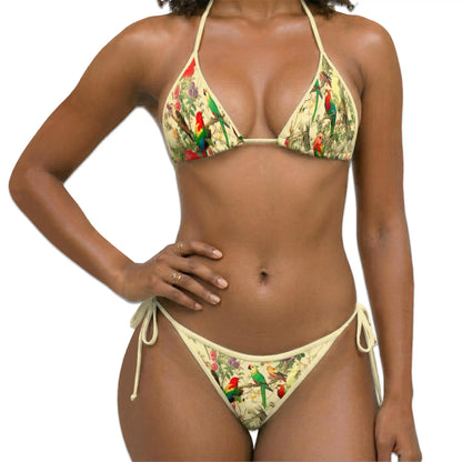 Parrot Flowers Bikini Set for Women, Two Piece Swimsuit, Tropical Bird Beachwear | Netecom