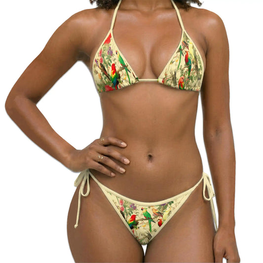 Parrot Flowers Bikini Set for Women, Two Piece Swimsuit, Tropical Bird Beachwear | Netecom