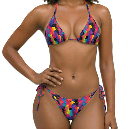 Vintage 80s Bikini Set for Women, Two Piece Swimsuit, Retro Colorful Beachwear | Netecom