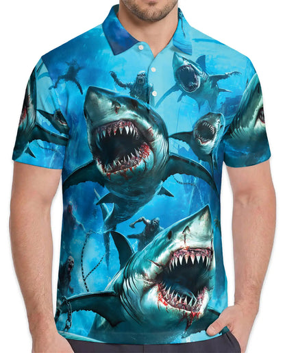 Shark Attack Horror 3D Polo Shirt for Men – Ocean Monster | Netecom