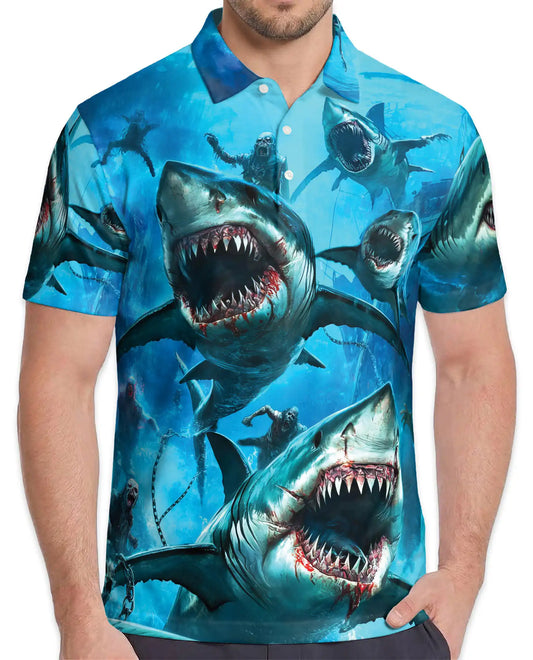 Shark Attack Horror 3D Polo Shirt for Men – Ocean Monster | Netecom