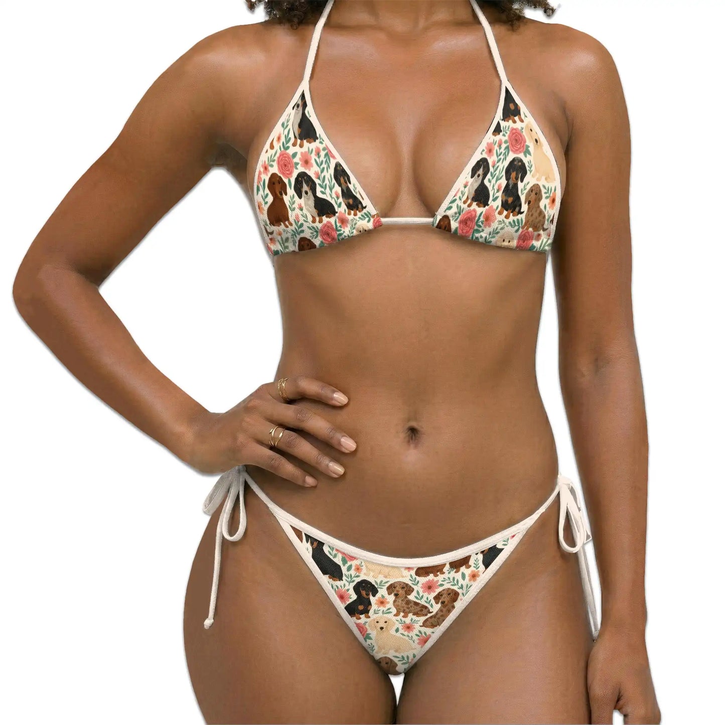 Floral Dachshund Bikini Set for Women, Two Piece Swimsuit, Cute Dog Beachwear | Netecom