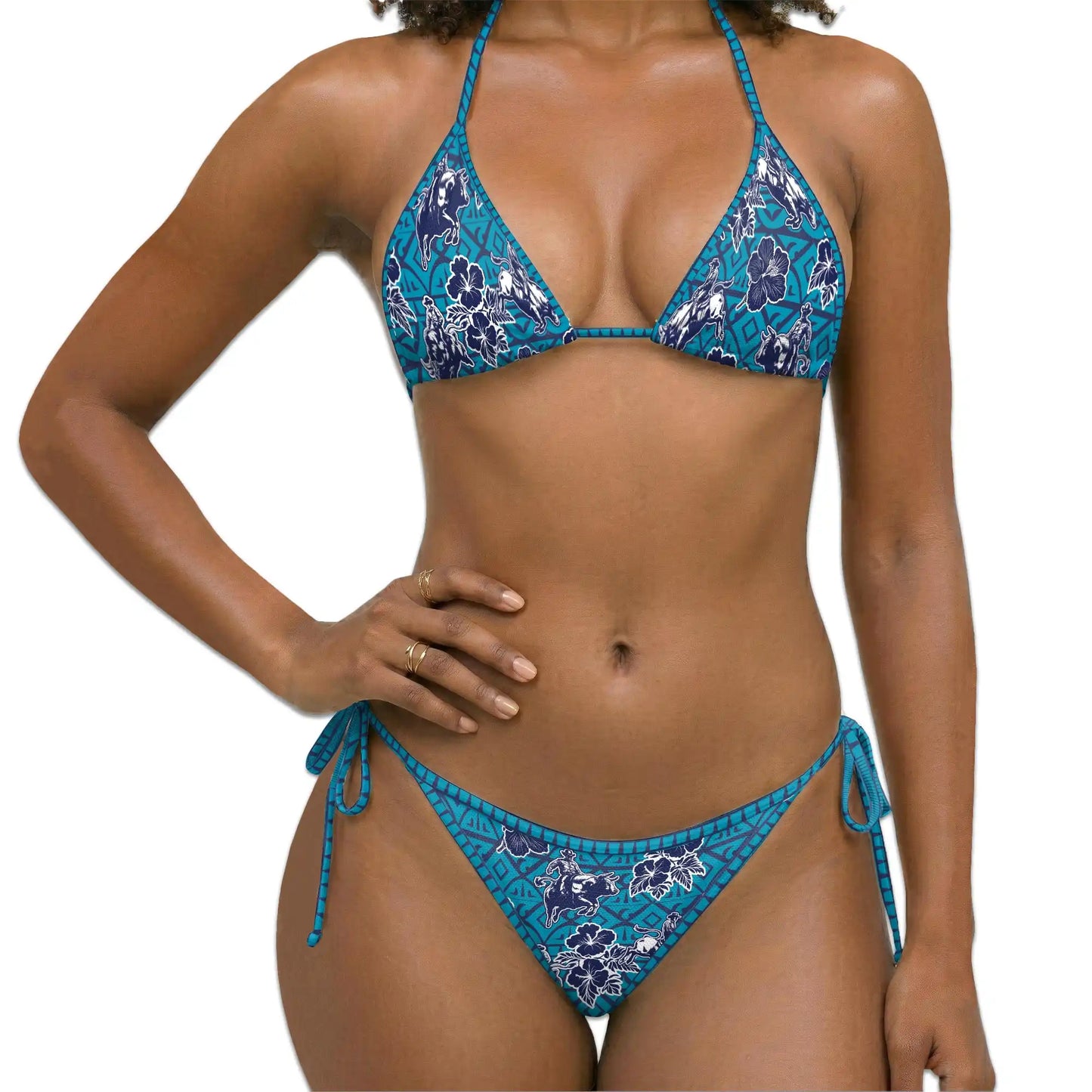 Bull Riding Bikini Set for Women, Two Piece Swimsuit, Bull Riding and Floral Print Beachwear | Netecom