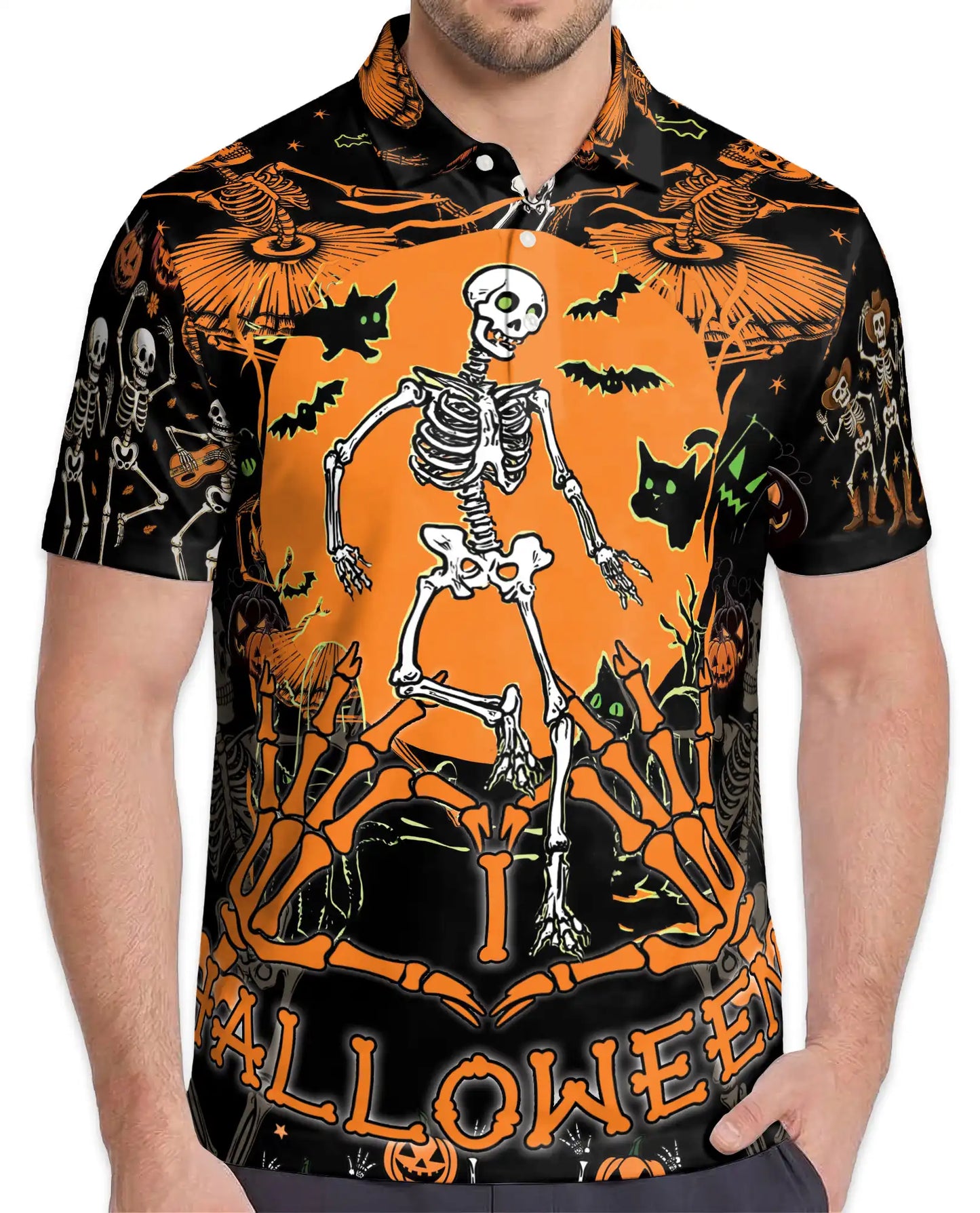 Halloween Skeleton Polo Shirt for Men – Spooky Party Style | Netecom