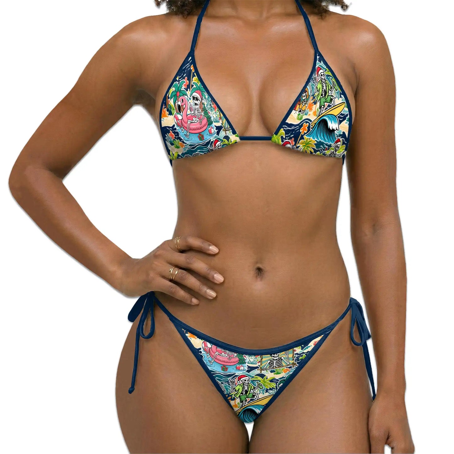 Skeleton Santa Bikini Set for Women, Two Piece Swimsuit, Tropical Christmas Beachwear | Netecom