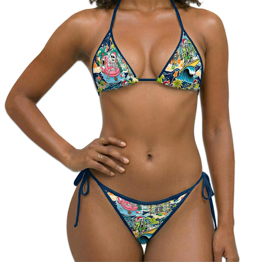 Skeleton Santa Bikini Set for Women, Two Piece Swimsuit, Tropical Christmas Beachwear | Netecom