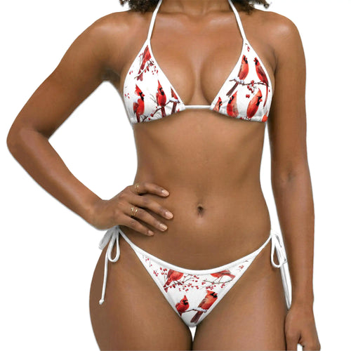 Snow Cardinal Bikini Set for Women, Two Piece Swimsuit, Winter Bird Beachwear | Netecom