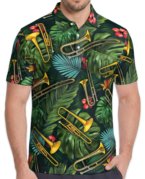 Tropical Trombone Polo Shirt - Brass Band Music Style | Netecom