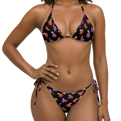 Neon Cherry Bikini Set for Women, Two Piece Swimsuit, Retro Neon Beachwear | Netecom