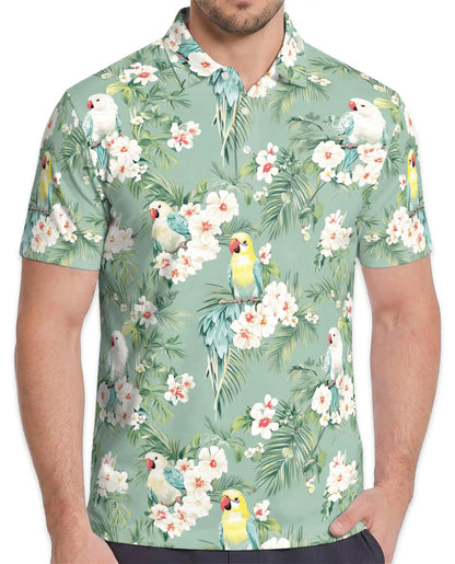 Tropical Parakeet Polo Shirt - Floral Bird Garden Style | Netecom
