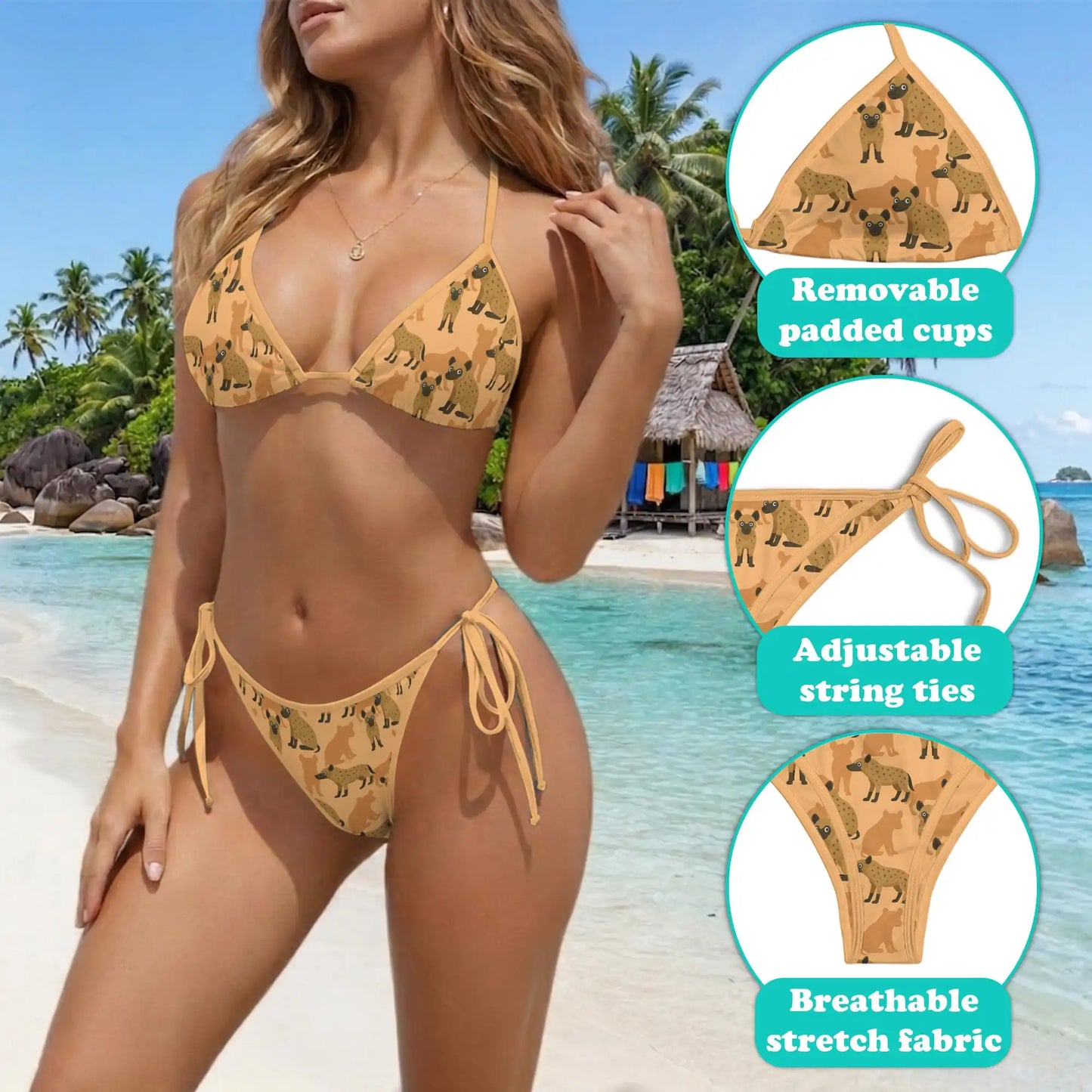 Hyena Bikini Set for Women, Two Piece Swimsuit, Safari Animal Beachwear | Netecom