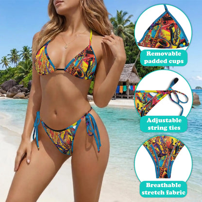 Colorful Saxophone Bikini Set for Women, Two Piece Swimsuit, Jazz Music Beachwear | Netecom